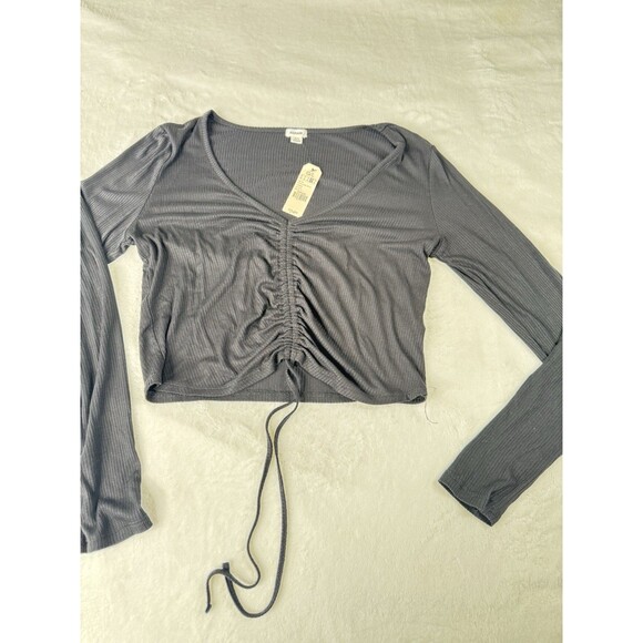 Garage Womens,black ruched front tie cropped long sleeve top Size L - Picture 2 of 8